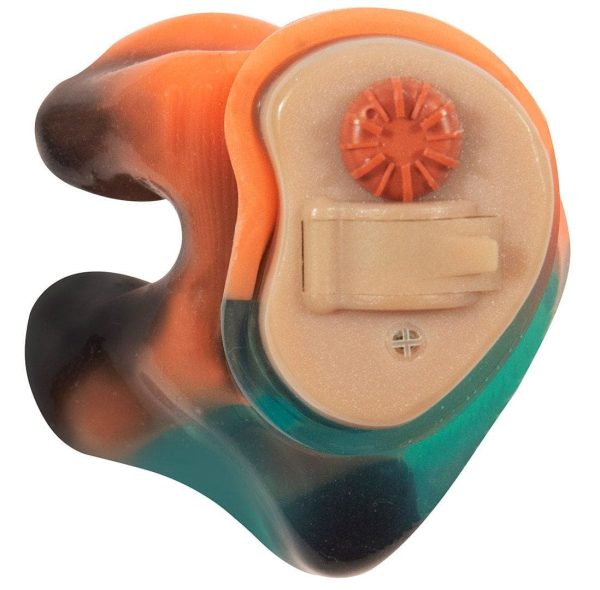 An orange, green and black Chameleon Ear™ PRO ShotHunt™ Sleeve.