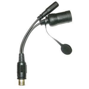 A Motorcycle 5, 6, or 7-pin pigtail cord with a plug and earphone compatibility.