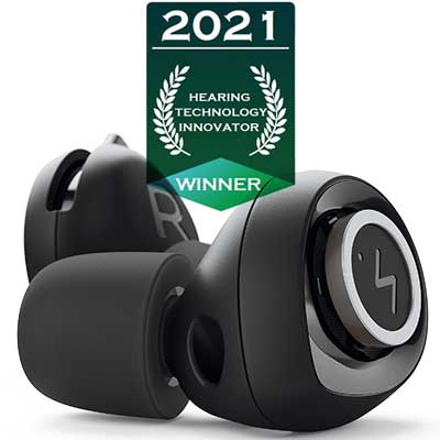 A pair of award-winning wireless Minuendo Entry-Level Lossless Earplugs with E.A.R. customized hearing technology.