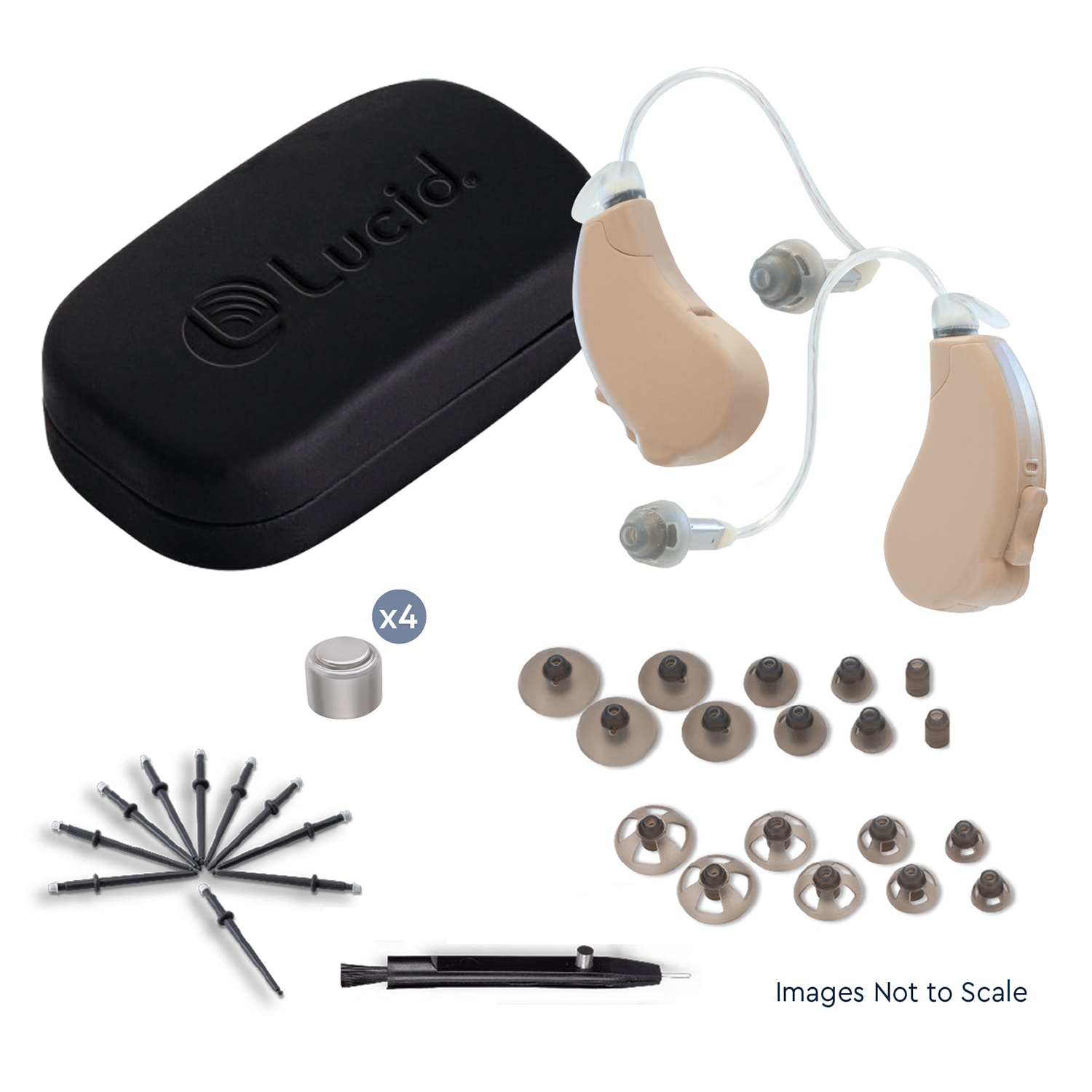 1 pair Engage Hearing Aids · 9 pairs assorted ear tips · Cleaning tool · #13 batteries · 10 wax stops · User manual