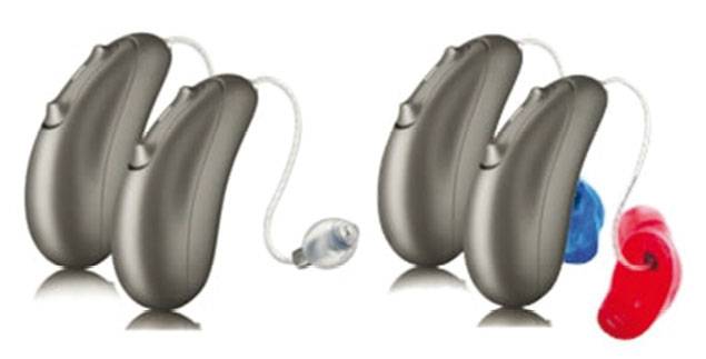 A pair of E.A.R. inc multifunctional hearing aids on a white background.