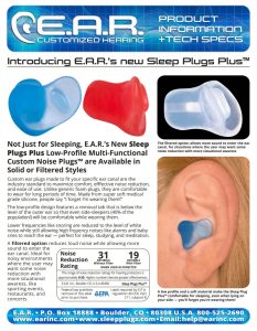 sleepplugz info sheet, custom ear plugs by earinc