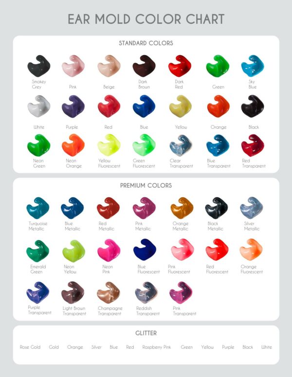 chart of earinc.com chameleon earplug colors