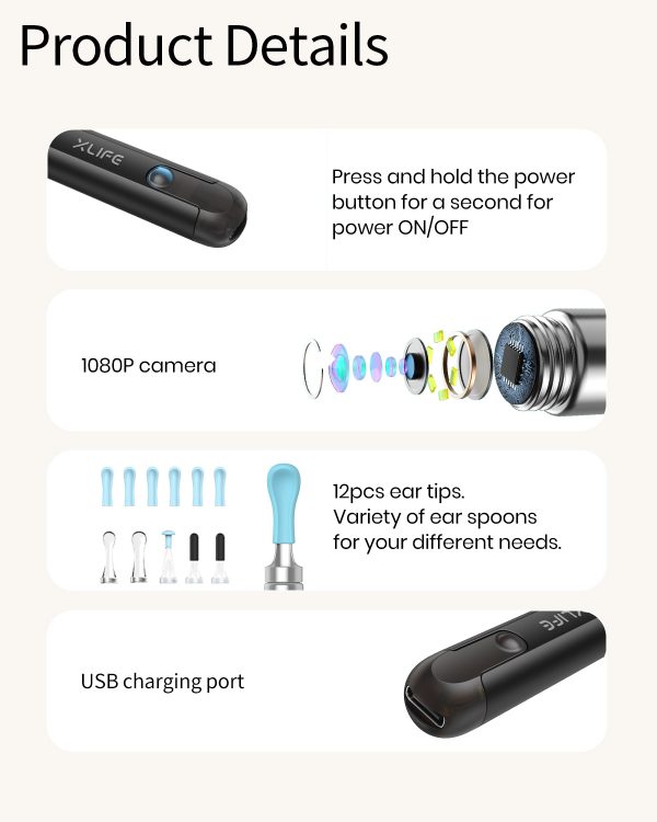 EAR/BeBird X1 digital otoscope uses 1080P camera, has 12 ear tips with a variety of spoons and has a USB charging port.