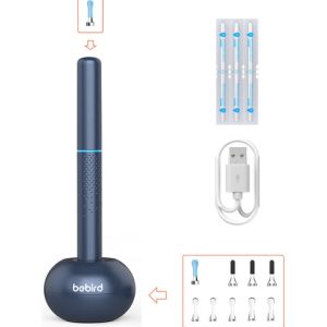 M9-S digital otoscope kit includes otoscope with extra tips, base unit, cord and cleaning swabs.