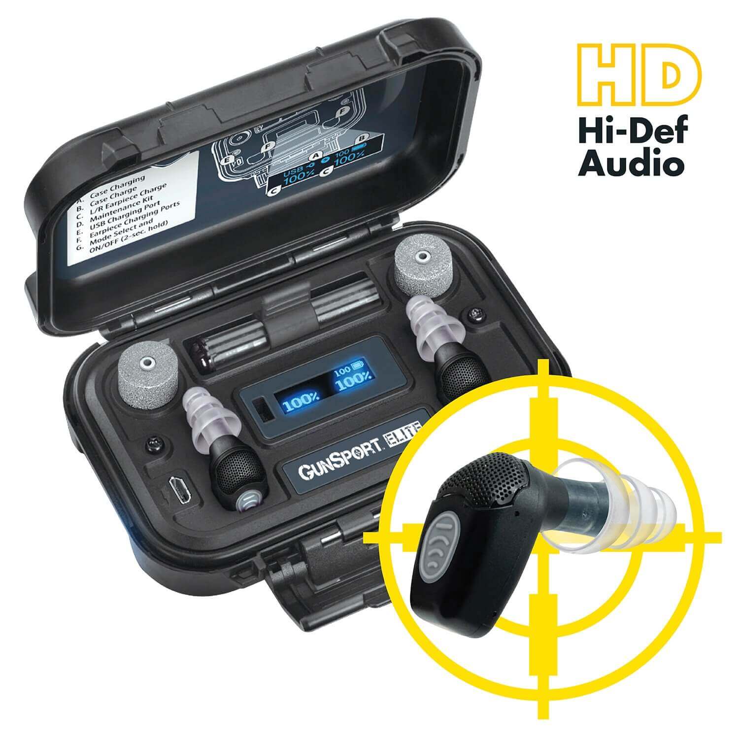GunSport Pro Elite Rechargeable Electronic EarPlugs, EAR Customized Hearing Protection, Box View